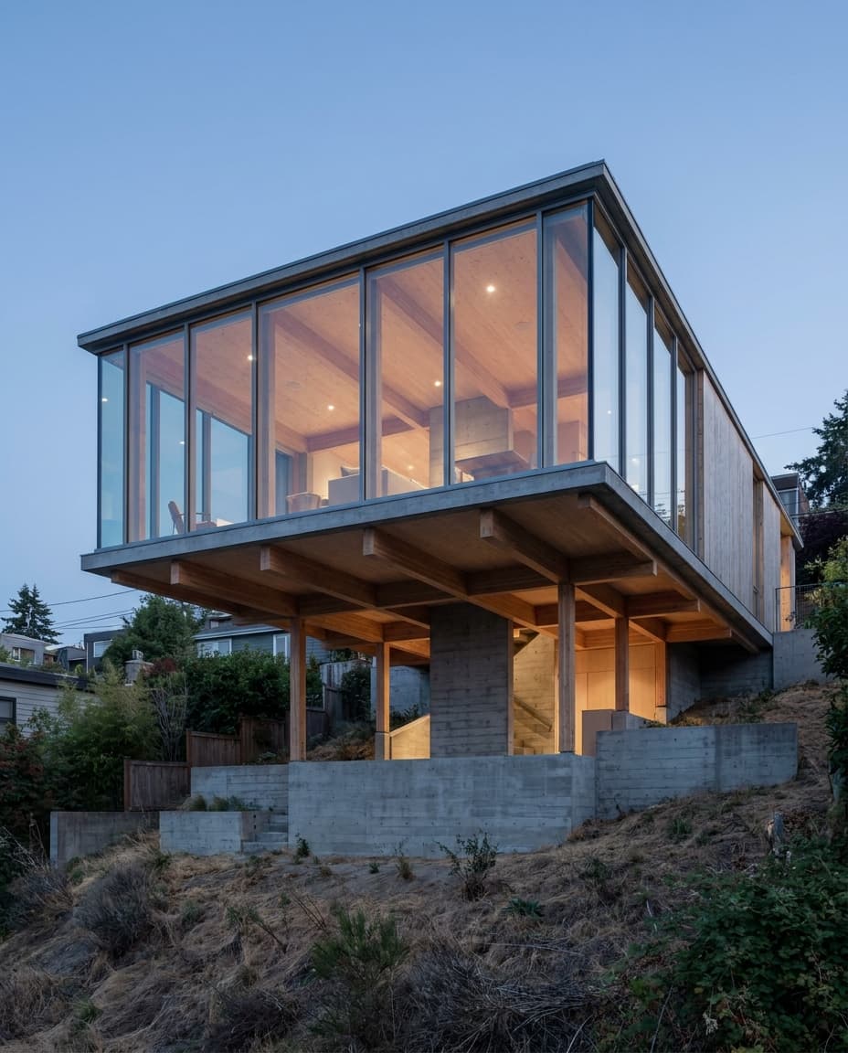 Architectural photograph of The Cantilever in Capitol Hill, Seattle, designed by the architect of record in 2019, contemporary era, no people in frame
