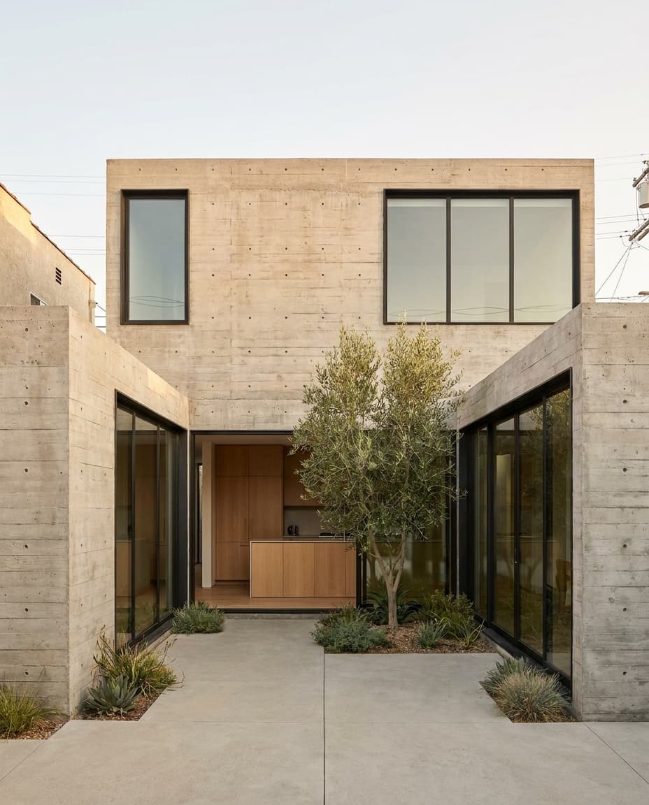 Architectural photograph of The Courtyard Residence in Echo Park, Los Angeles, designed by the architect of record in 2016, contemporary era, no people in frame