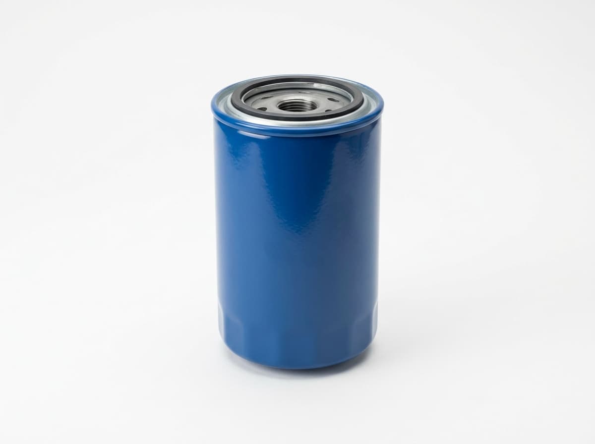Engine oil filter, spin-on on a clean studio background