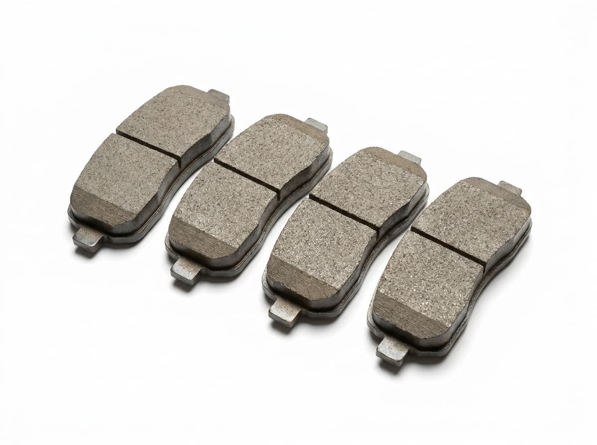 Premium ceramic brake pads, front axle on a clean studio background