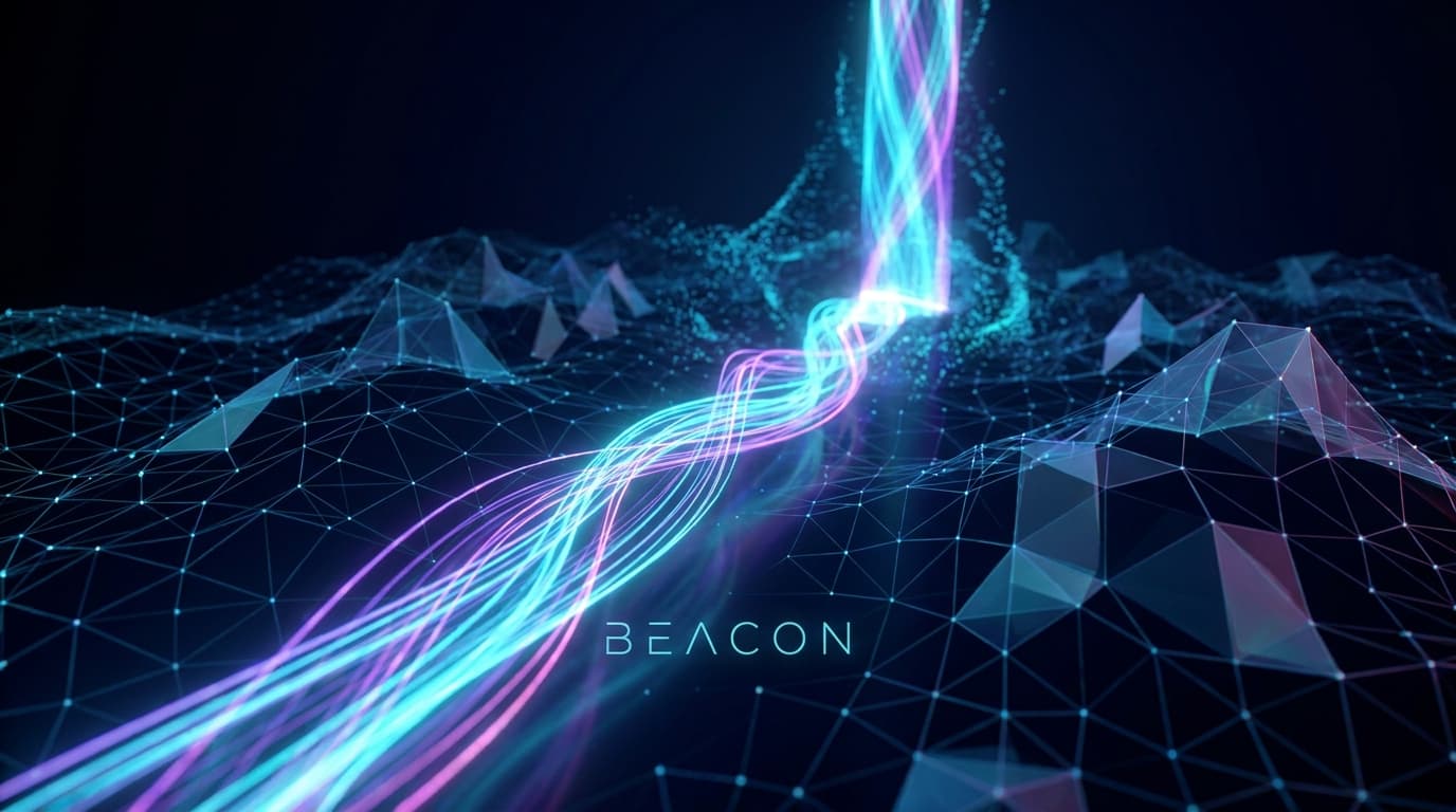 Beacon hero: an abstract digital aesthetic with multi-color gradient mesh suggesting digital and virtual.