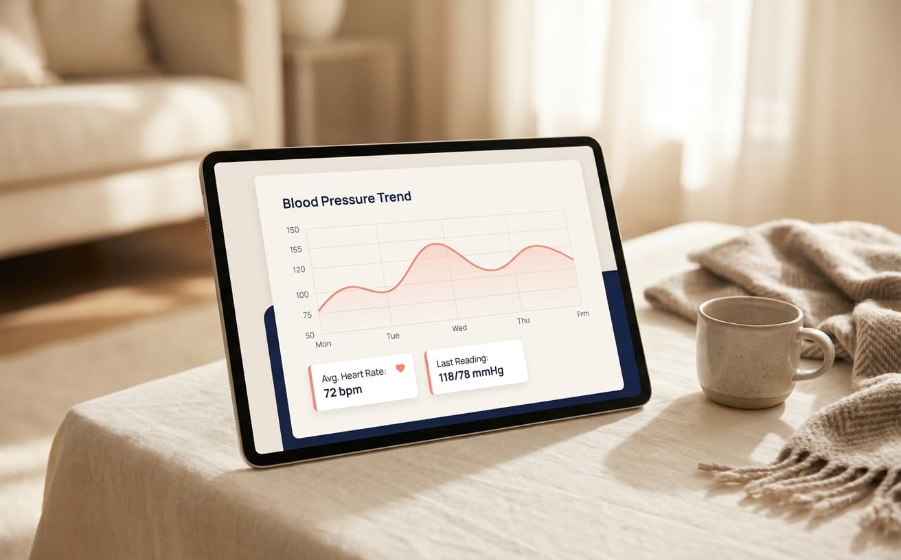 A condition tracking dashboard with measured trends and follow-up entries.