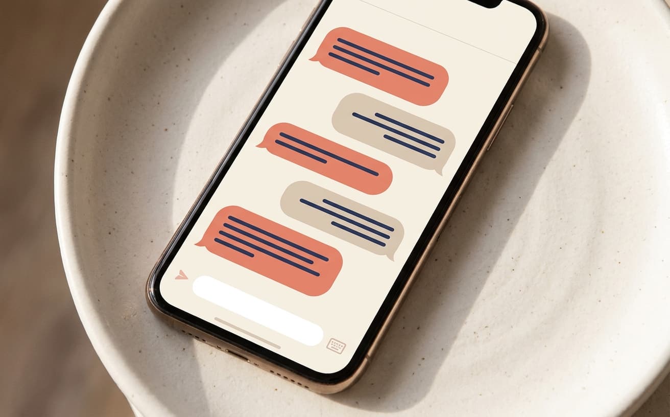 A messaging conversation with the care team on a phone, calm modern app design.