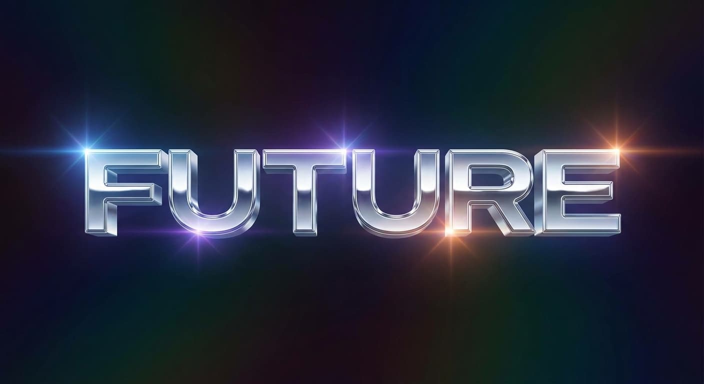 Loop archetype: a chrome-rendered Y2K wordmark with lens flare and lo-fi CD-ROM-cover energy.