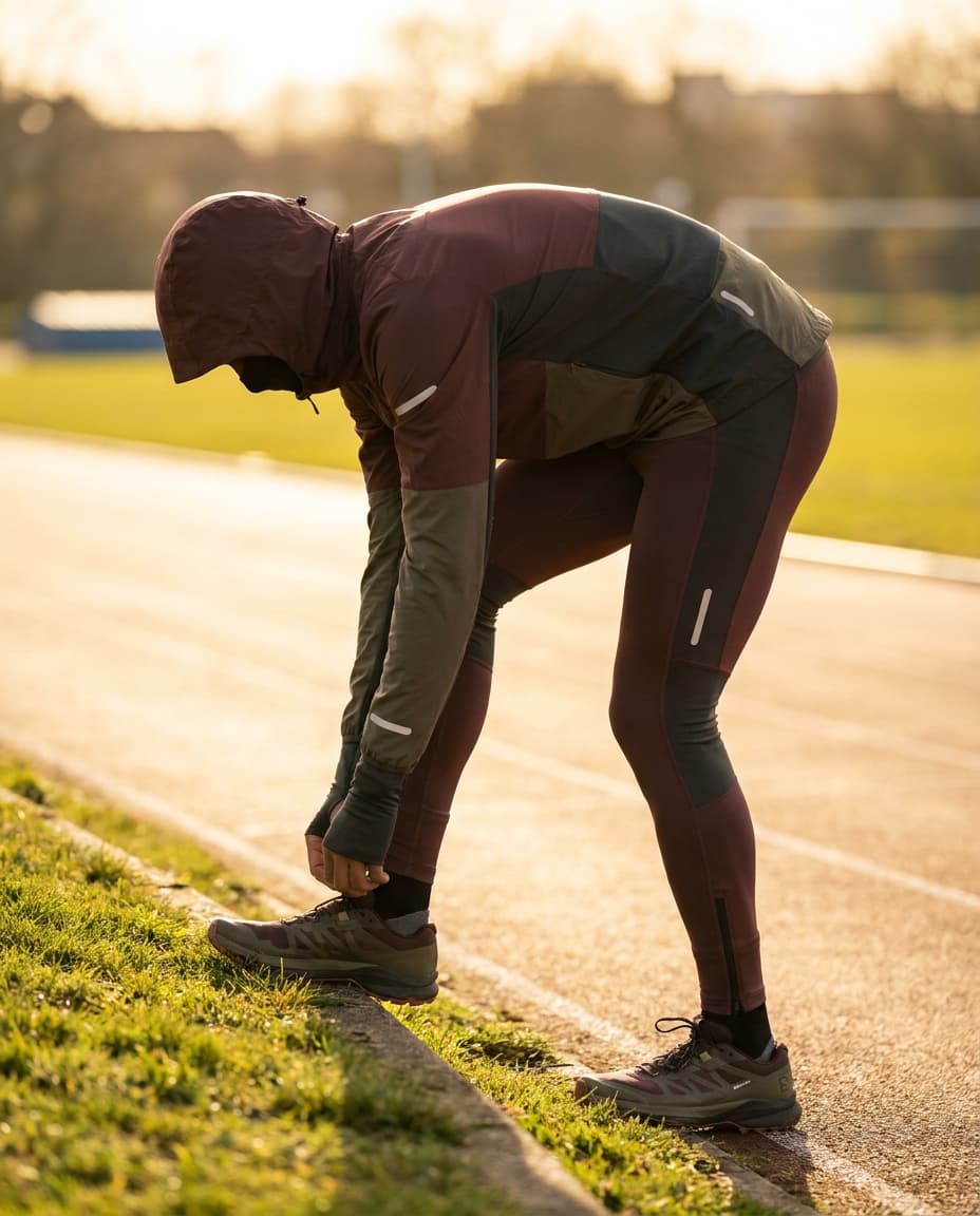 An athlete at training session edge, side view obscuring face.