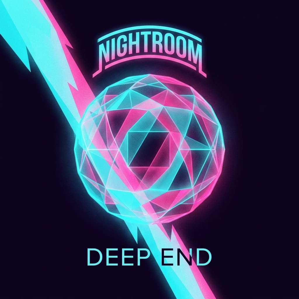 Album cover for Deep End by Nightroom in cyan and pink against near-black.