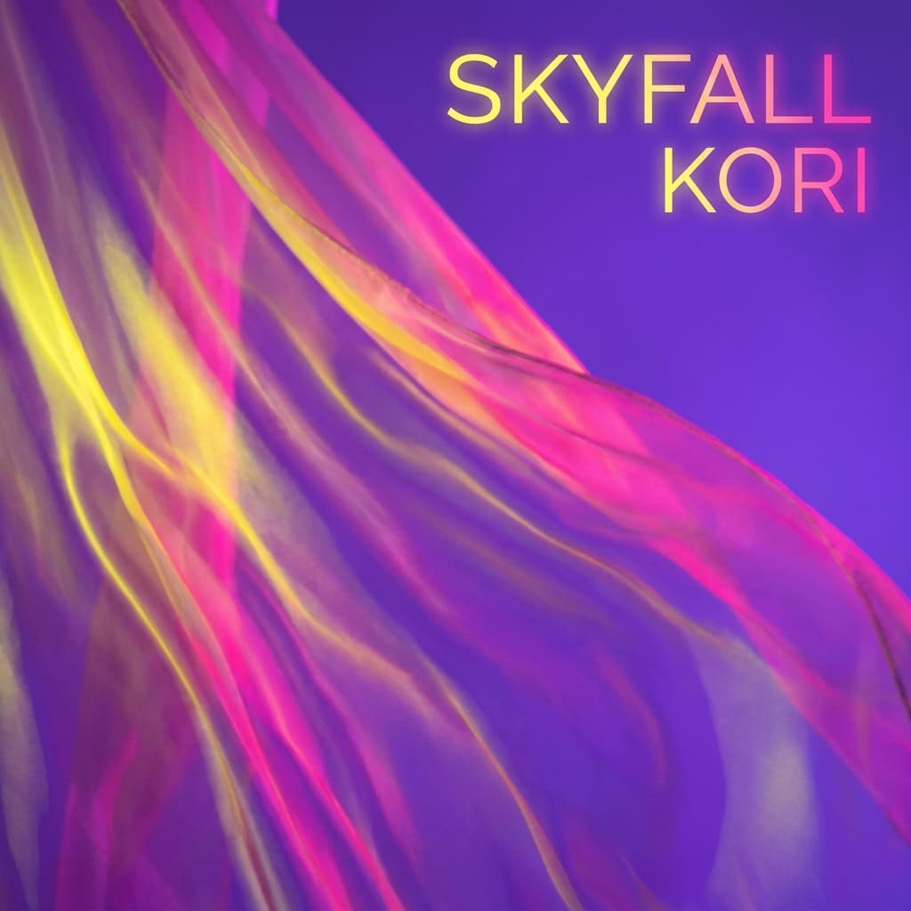 Album cover for Skyfall by Kori in saturated yellow and pink tones.