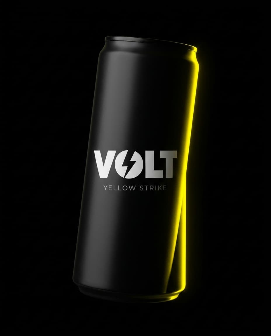 Volt Yellow Strike can with warning-yellow rim light against black.
