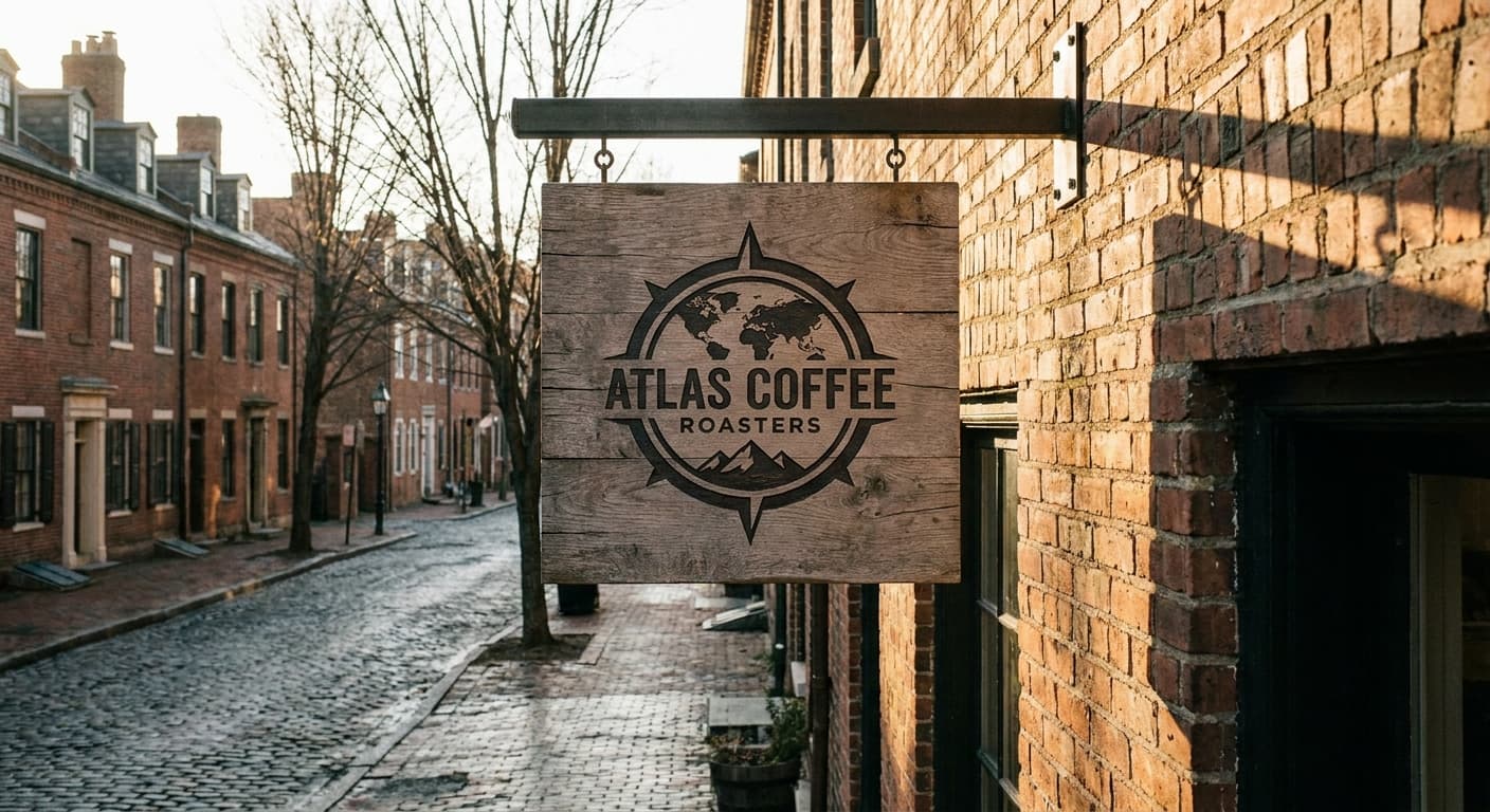 Atlas Coffee logo applied to: Storefront signage