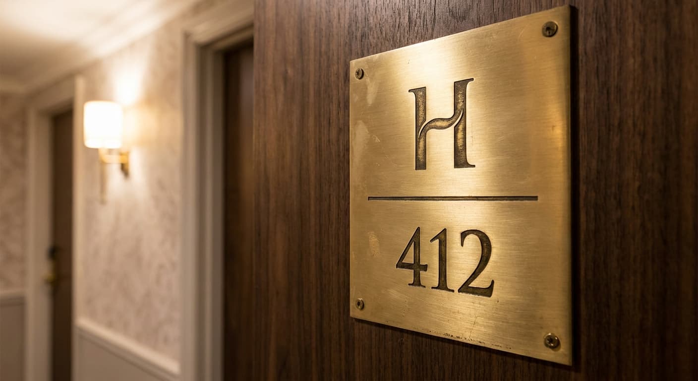 Highline logo applied to: Room number plate