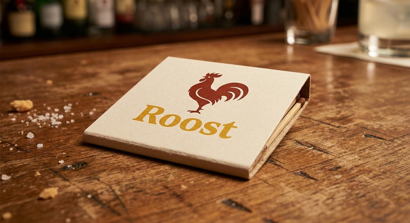 Roost logo applied to: Matchbook cover