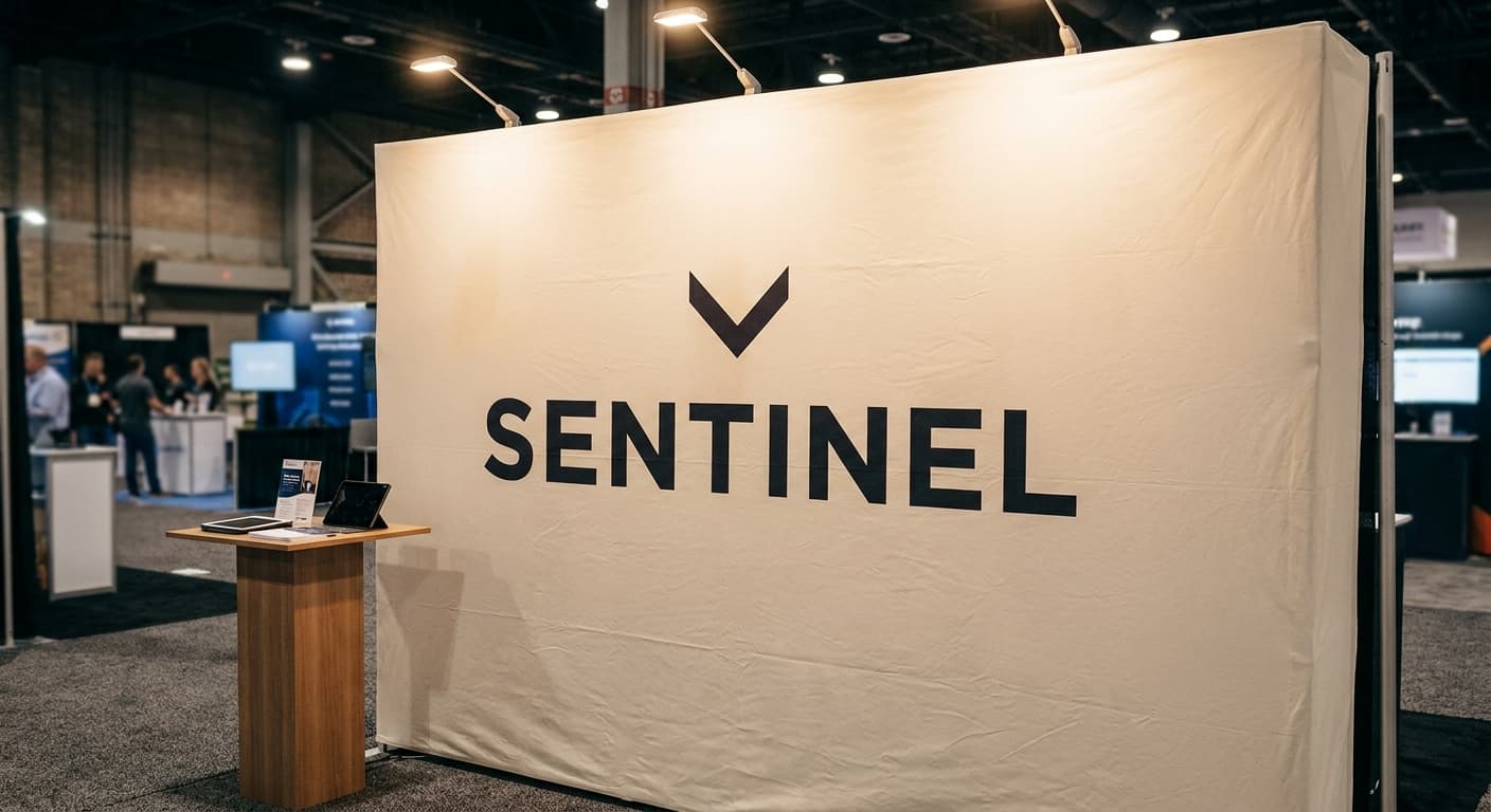Sentinel logo applied to: Conference booth banner