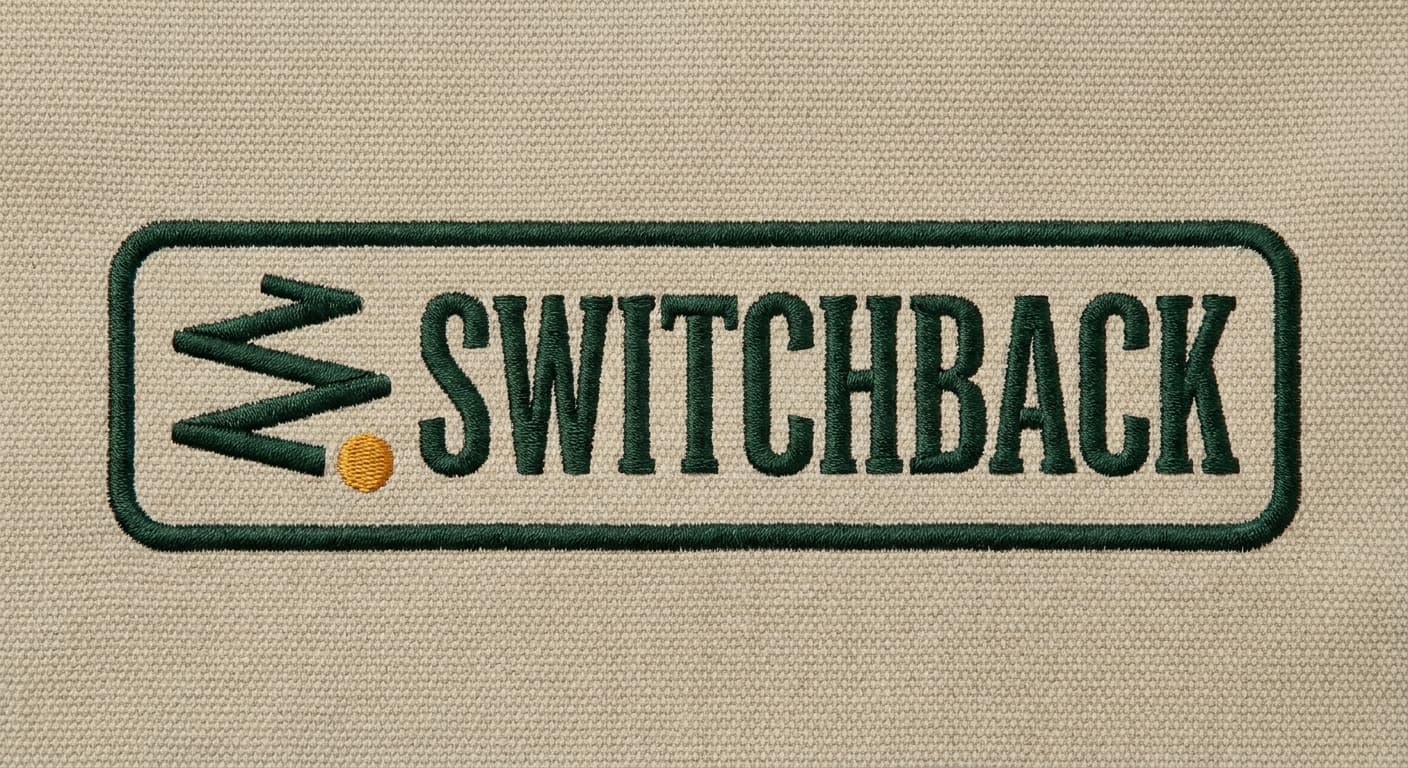 Switchback variant: 01, Trail-zigzag plus slab wordmark