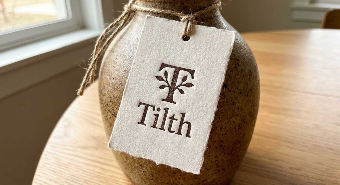 Tilth logo applied to: Letterpress hangtag