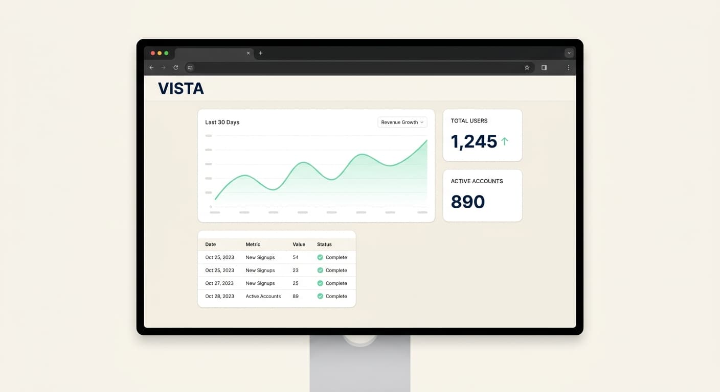 VISTA logo applied to: Dashboard mockup