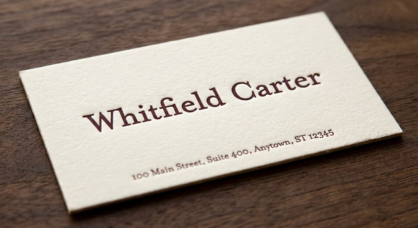 Whitfield Carter logo applied to: Engraved business card