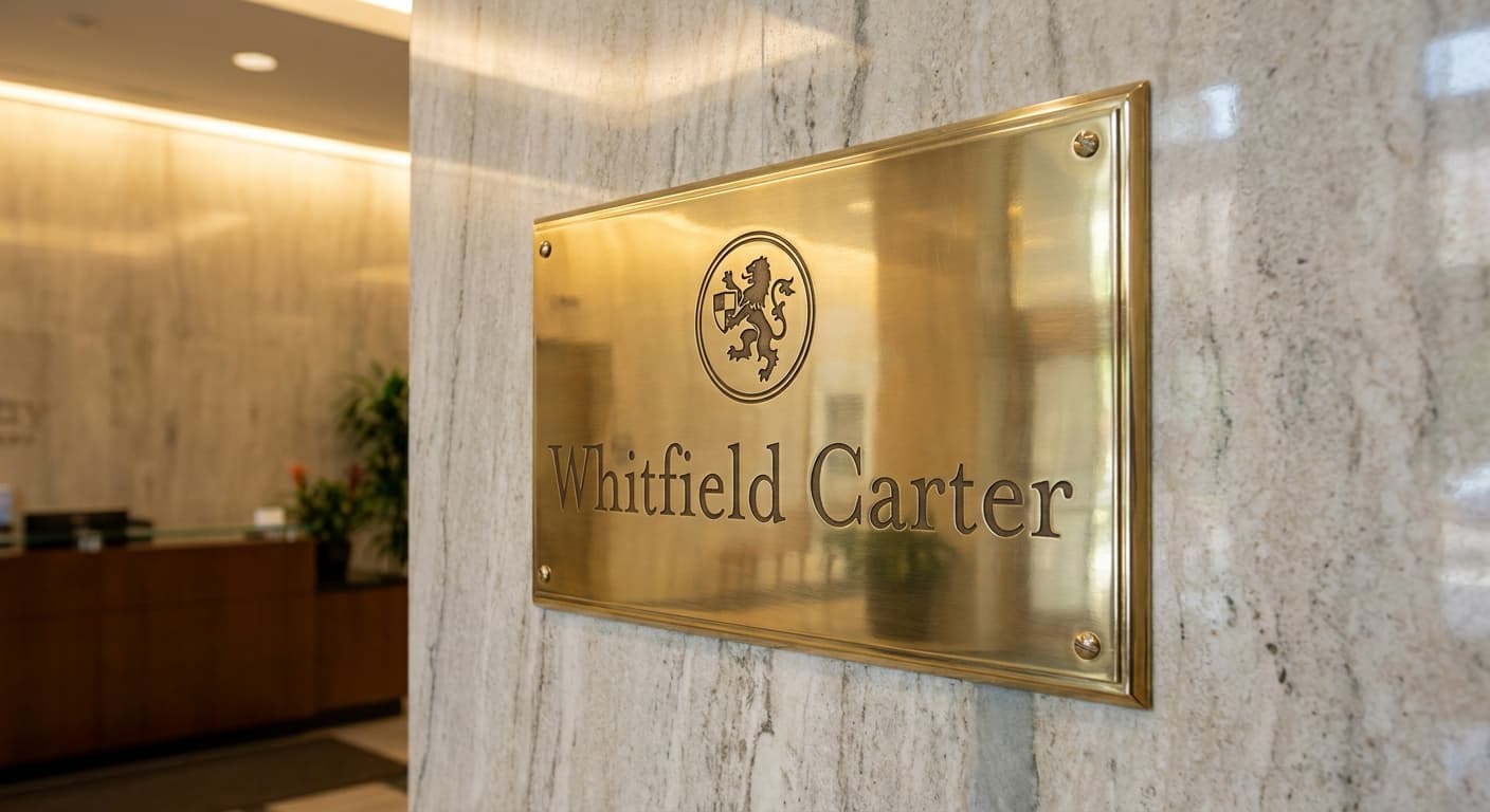 Whitfield Carter logo applied to: Engraved office signage