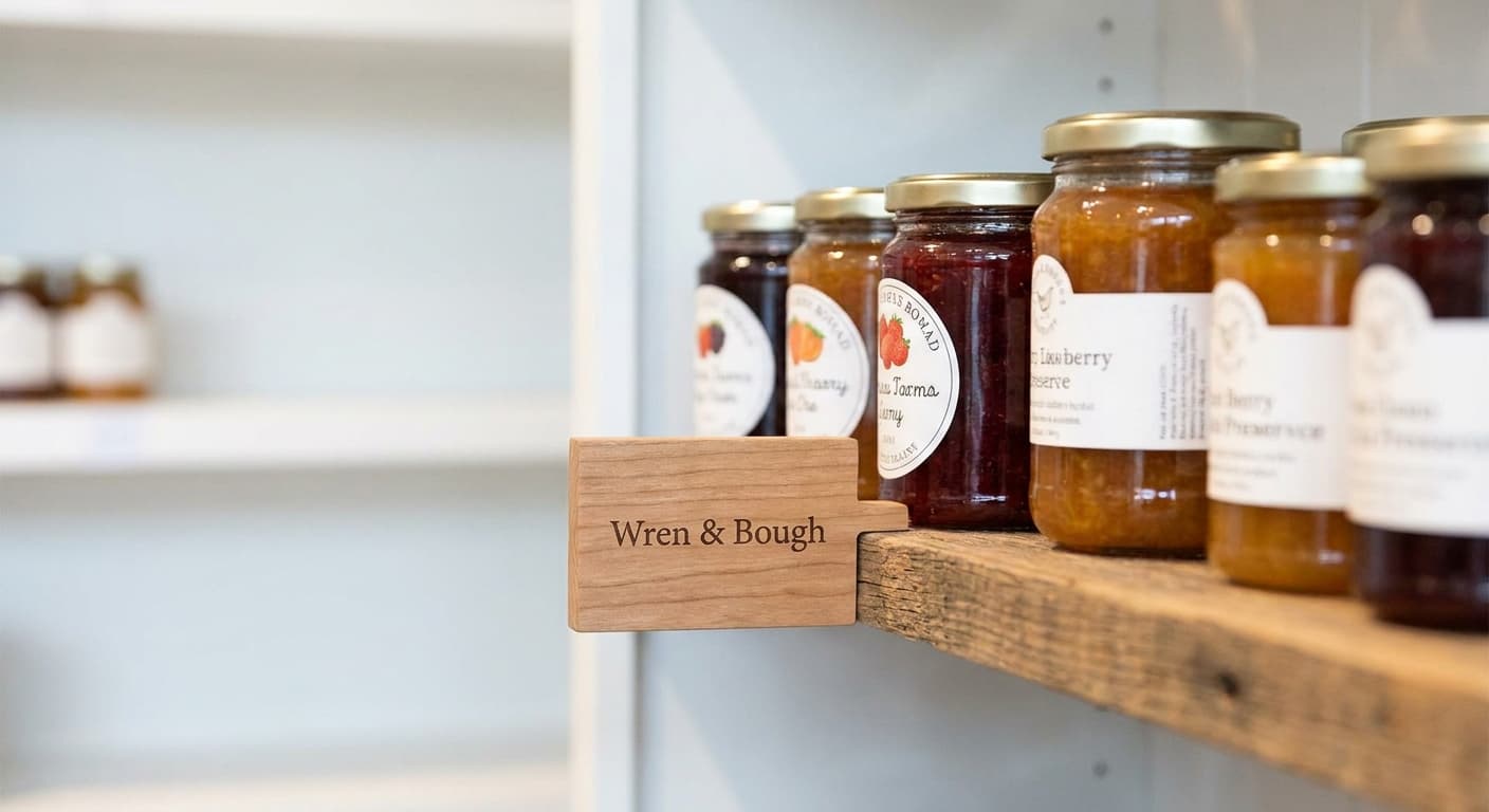 Wren & Bough logo applied to: Retail shelf strip