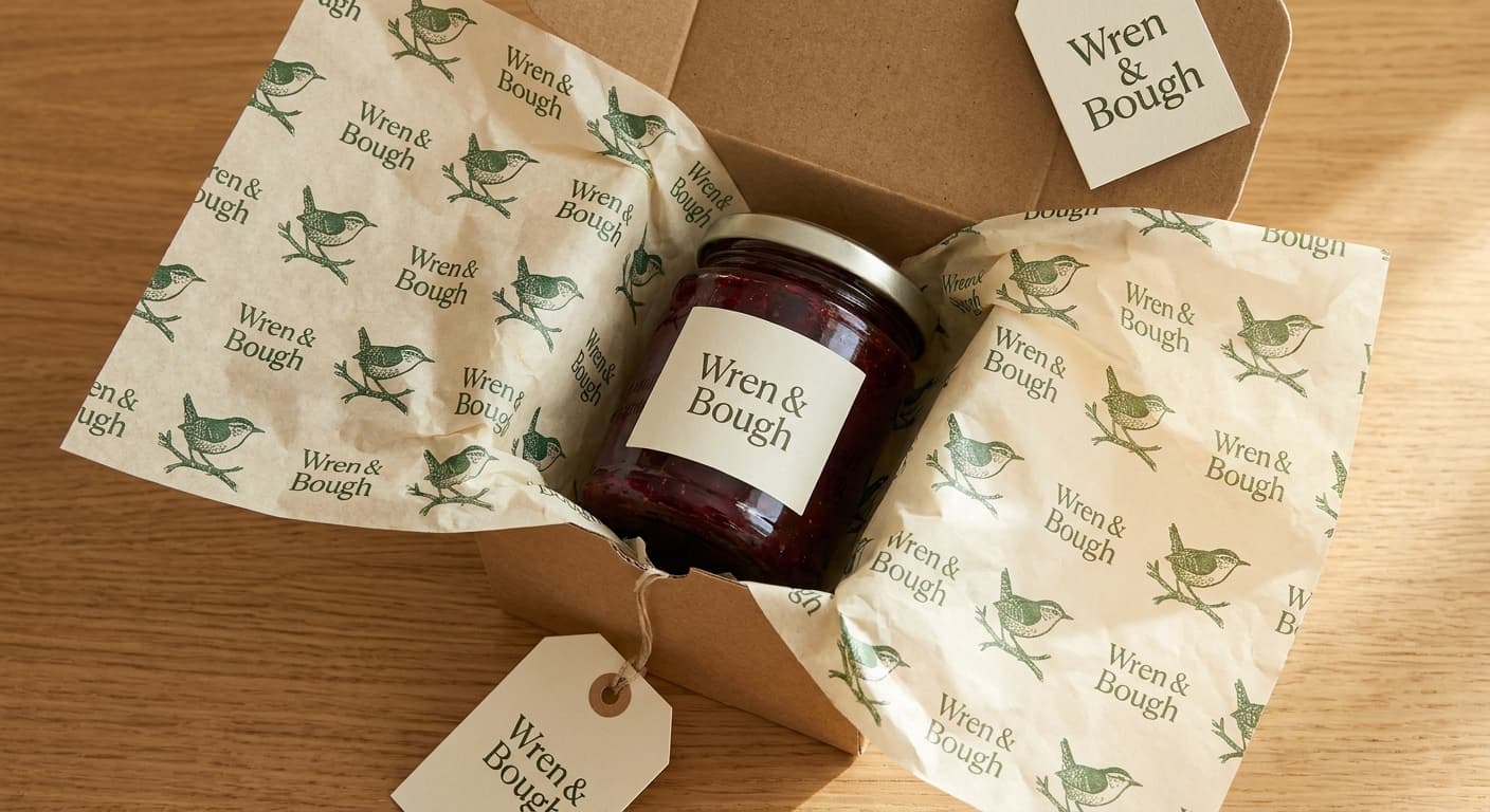 Wren & Bough logo applied to: tissue-paper-packaging
