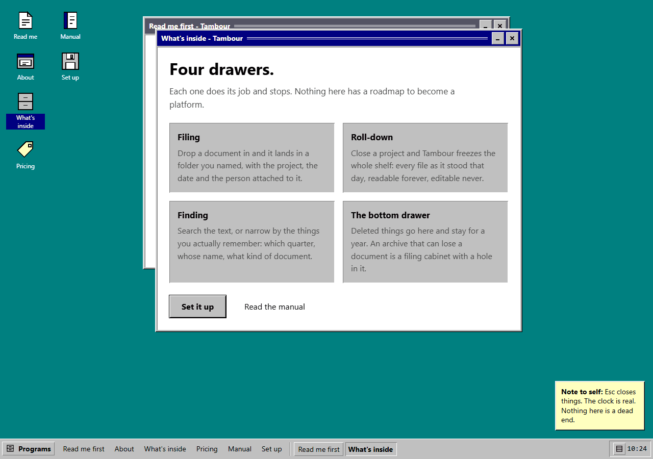 The Retro desktop theme's demo page, rendered from its own tokens and components.