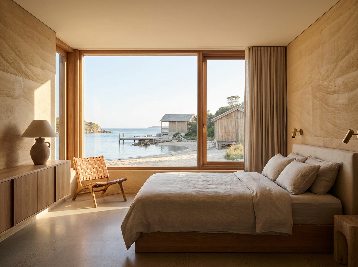 Tamarind Villa: an interior or setting detail, styled-aspirational property photography, no people, no real-location resemblance, no real brand marks, demo only