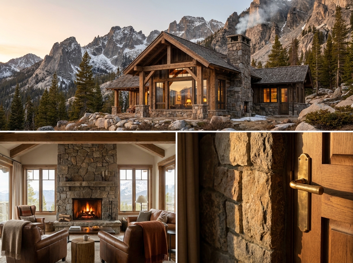 The Cedar Cabin: an interior or setting detail, styled-aspirational property photography, no people, no real-location resemblance, no real brand marks, demo only