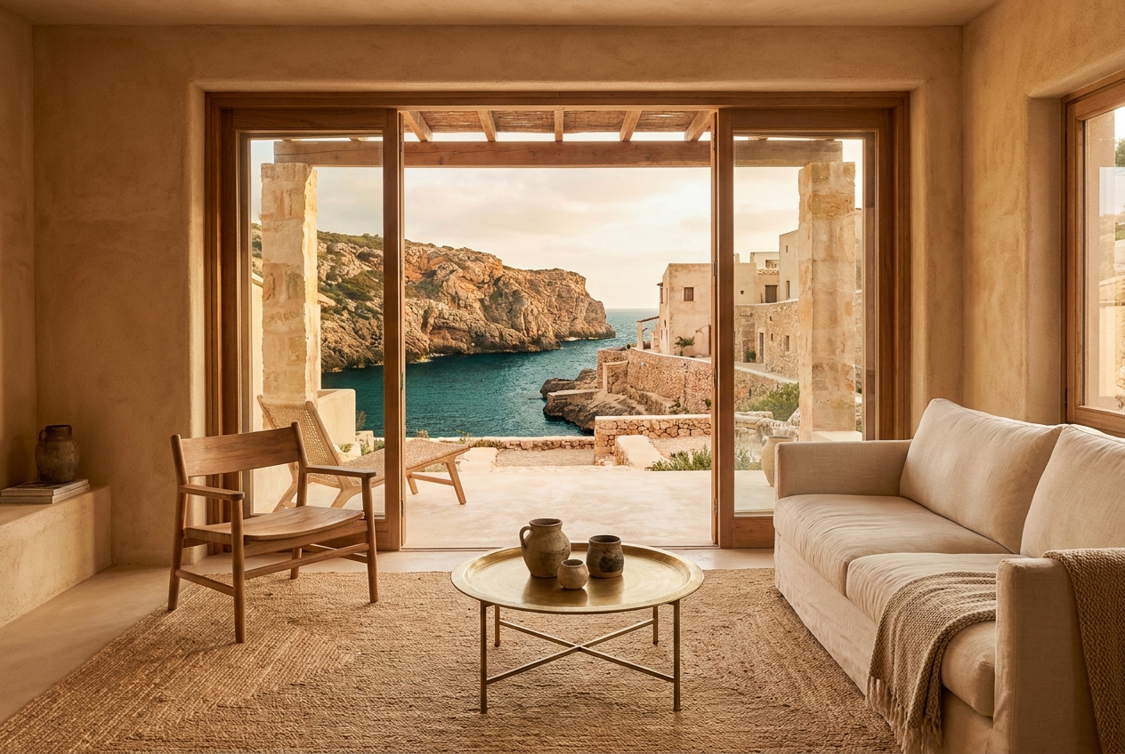 The Salt House: an interior or setting detail, styled-aspirational property photography, no people, no real-location resemblance, no real brand marks, demo only