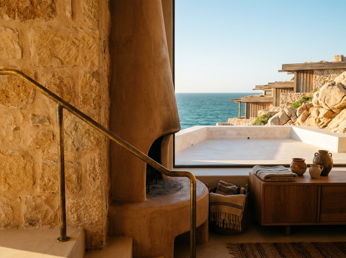 The Salt House: an interior or setting detail, styled-aspirational property photography, no people, no real-location resemblance, no real brand marks, demo only