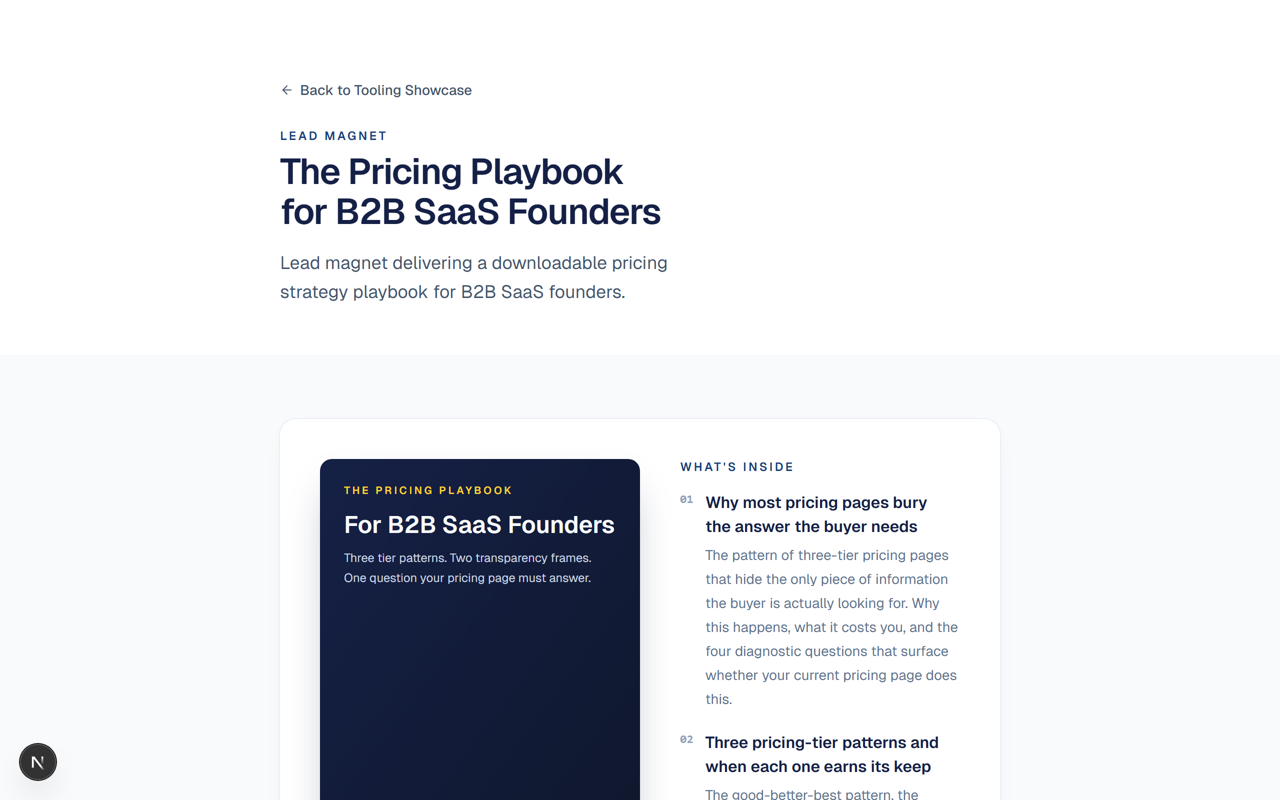Preview of Ledger: Lead magnet delivering a downloadable pricing strategy playbook for B2B SaaS founders.